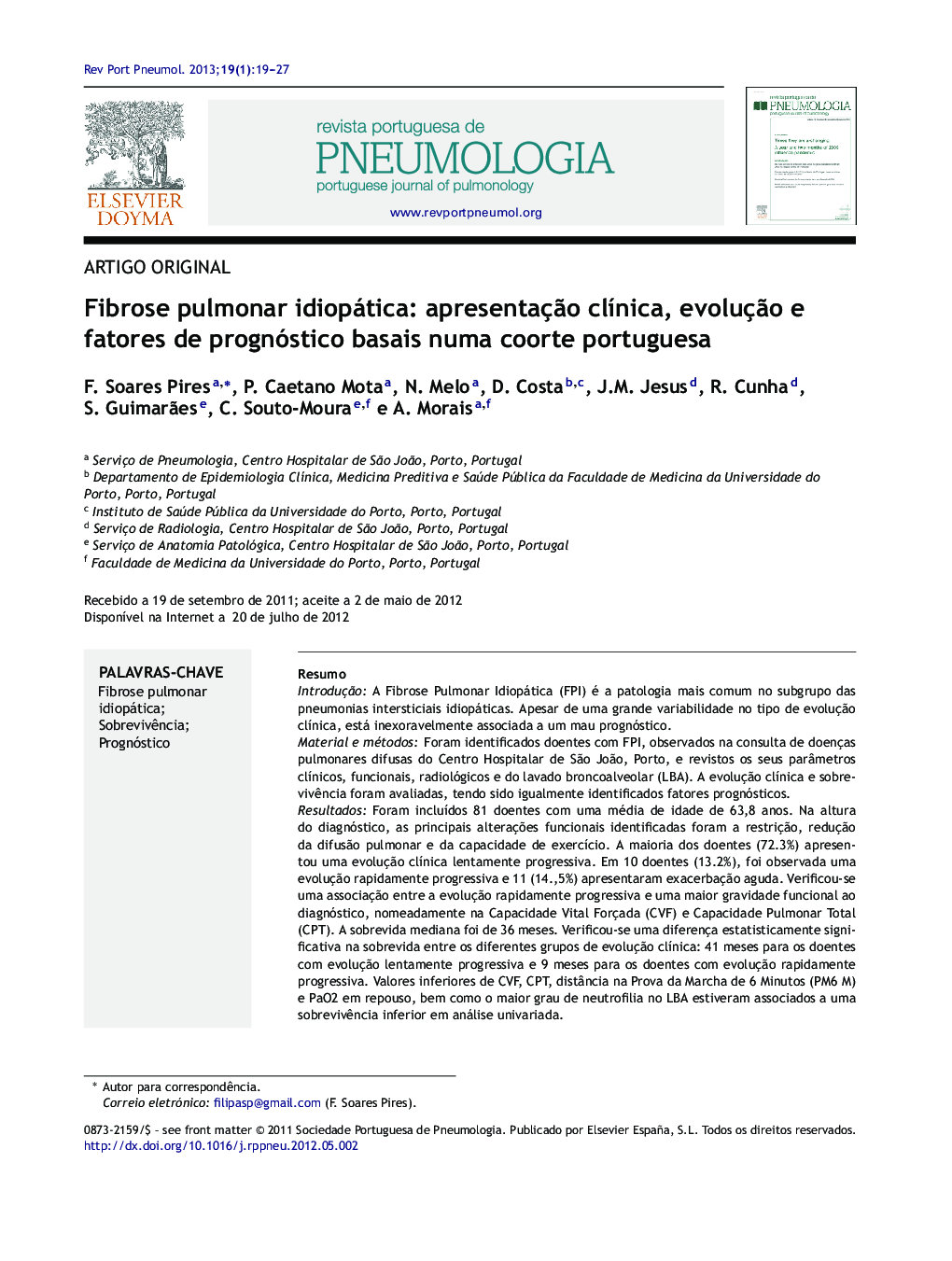 Fibrose pulmonar idiopática: apresentação clínica, evolução e fatores de prognóstico basais numa coorte portuguesa