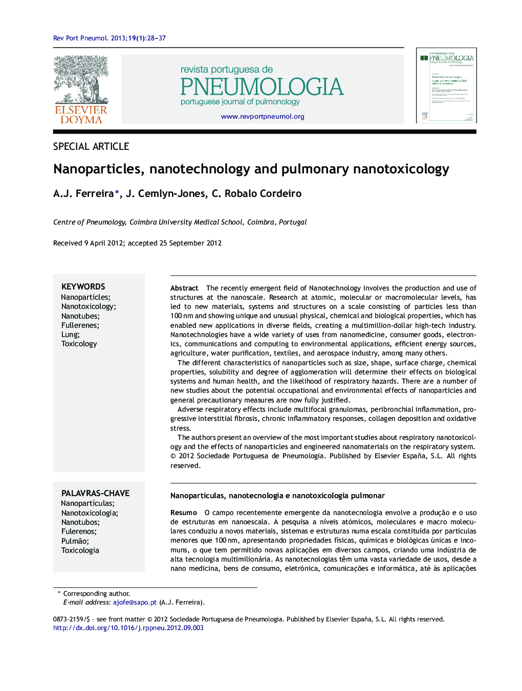 Nanoparticles, nanotechnology and pulmonary nanotoxicology