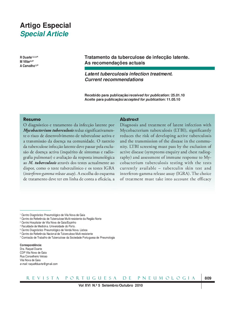 Tratamento da tuberculose de infecção latente. As recomendações actuais