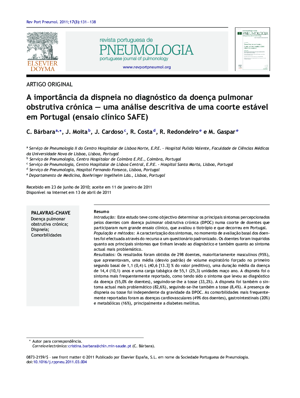 A importância da dispneia no diagnóstico da doença pulmonar obstrutiva crónica – uma análise descritiva de uma coorte estável em Portugal (ensaio clínico SAFE)