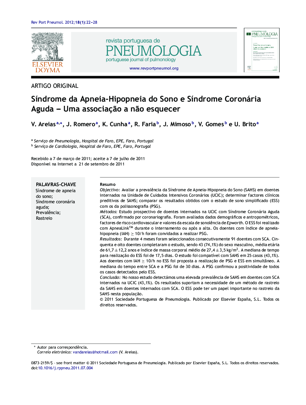 Síndrome da Apneia-Hipopneia do Sono e Síndrome Coronária Aguda – Uma associação a não esquecer