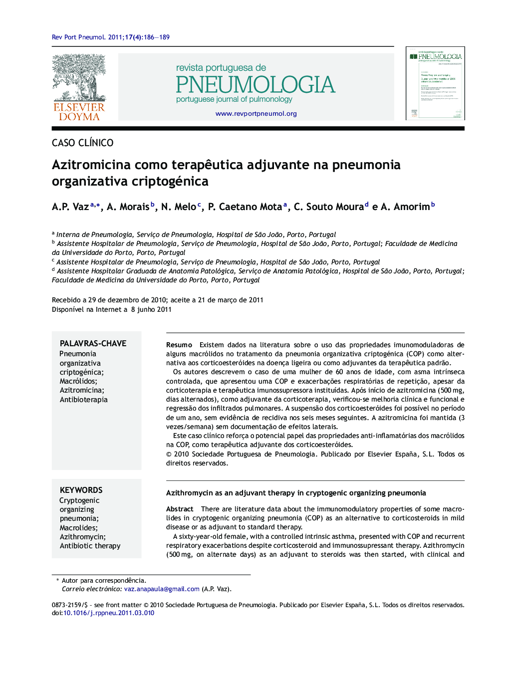 Azitromicina como terapêutica adjuvante na pneumonia organizativa criptogénica