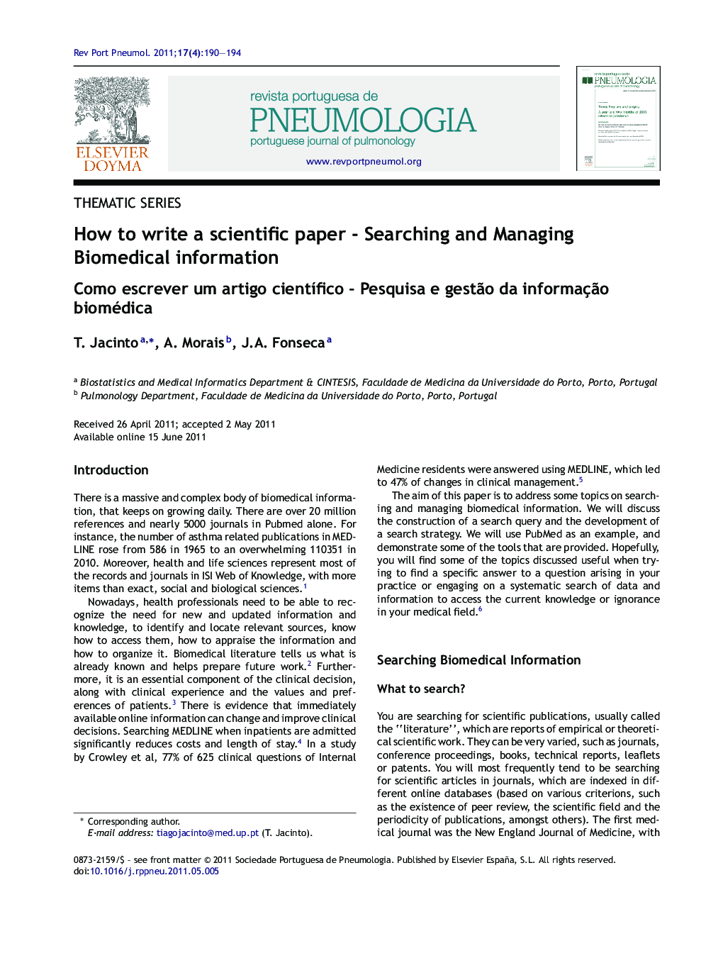 How to write a scientific paper - Searching and Managing Biomedical information