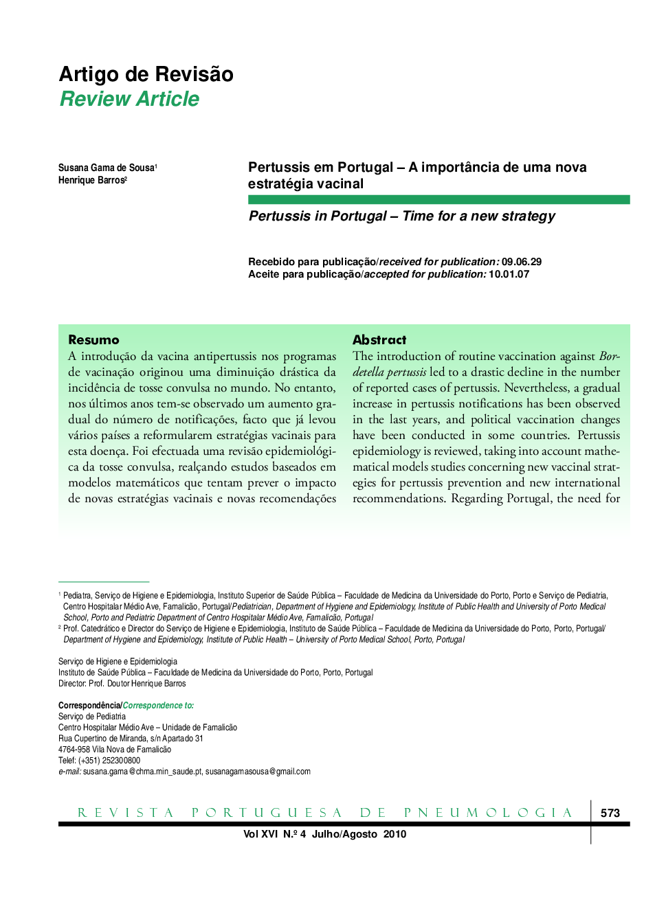 Pertussis em Portugal – A importância de uma nova estratégia vacinal