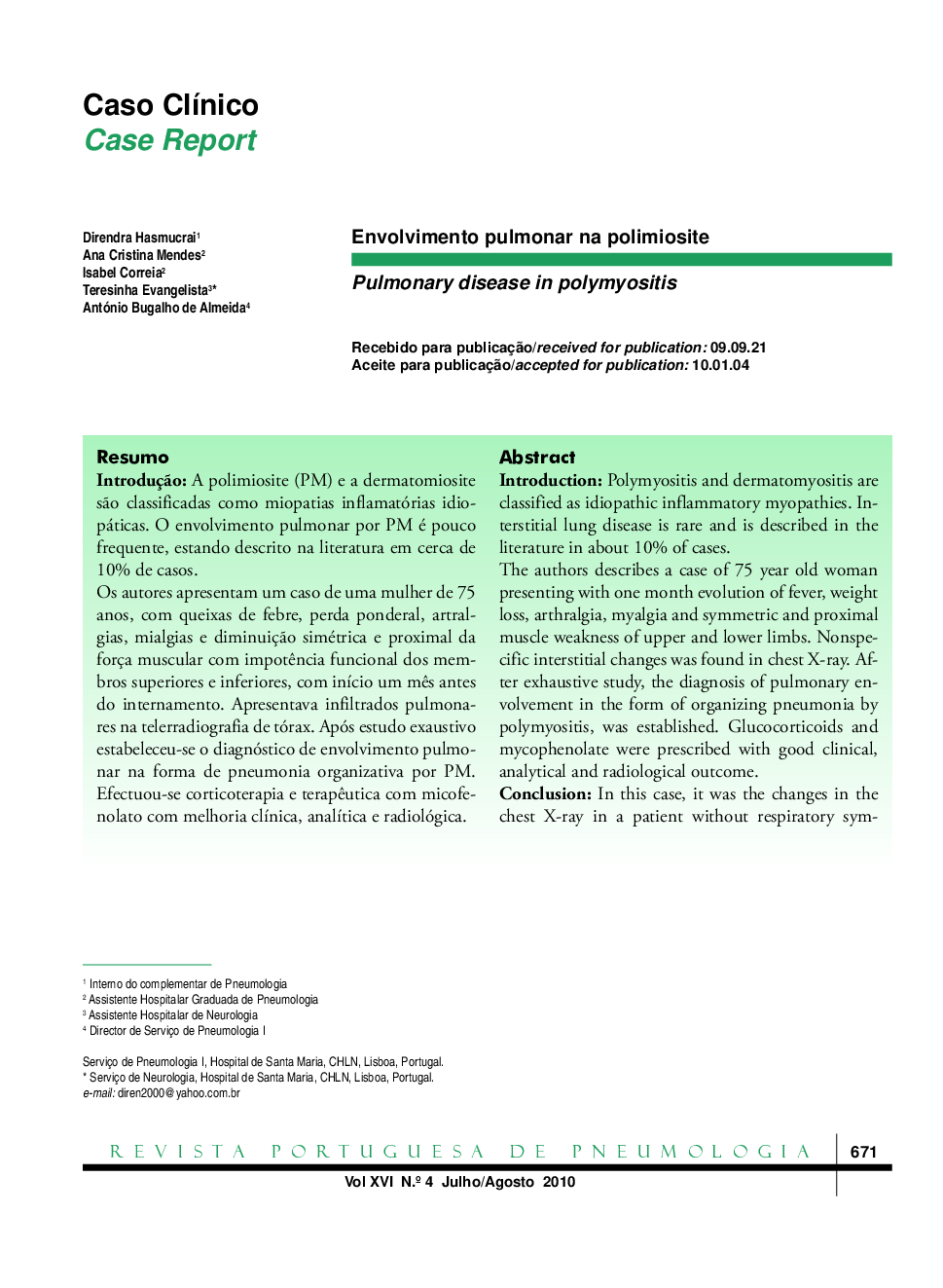 Envolvimento pulmonar na polimiosite