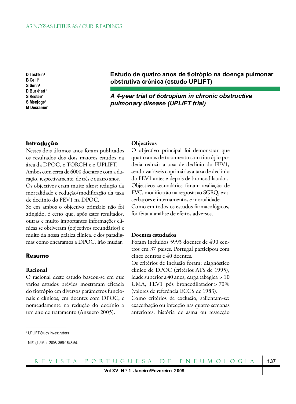 Estudo de quatro anos de tiotrópio na doença pulmonar obstrutiva crónica (estudo UPLIFT)