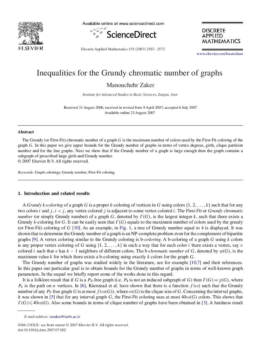 Inequalities for the Grundy chromatic number of graphs