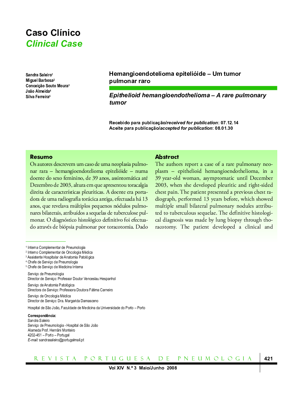 Hemangioendotelioma epitelióide – Um tumor pulmonar raro