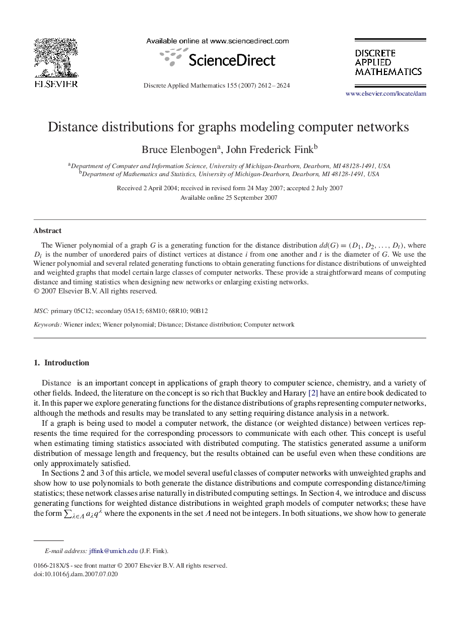 Distance distributions for graphs modeling computer networks