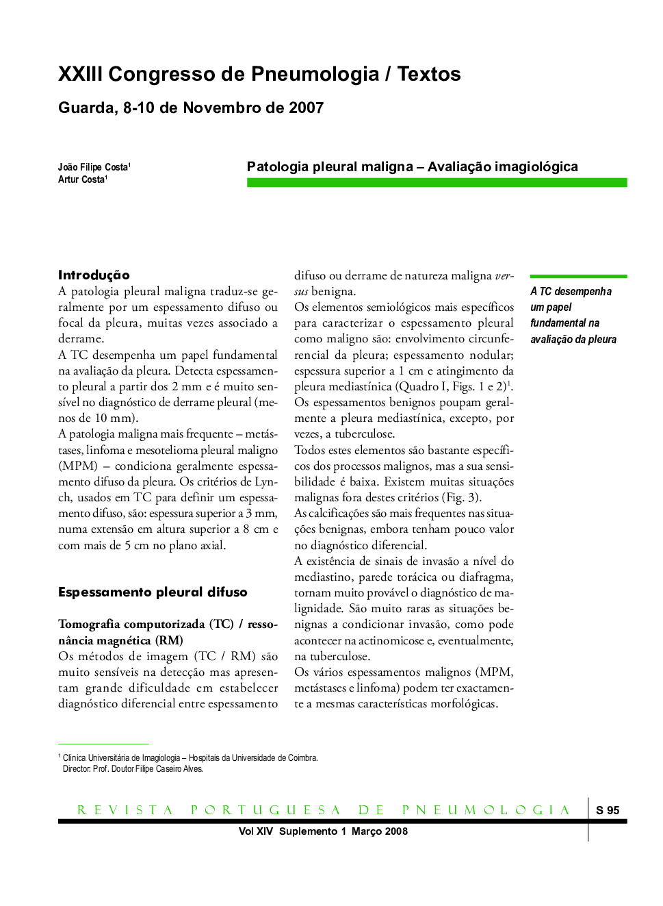 Patologia pleural maligna - AvaliaçÃ£o imagiológica