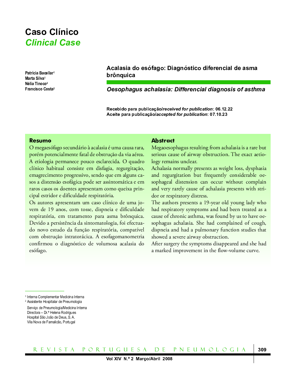 Acalasia do esófago: Diagnóstico diferencial de asma brônquica