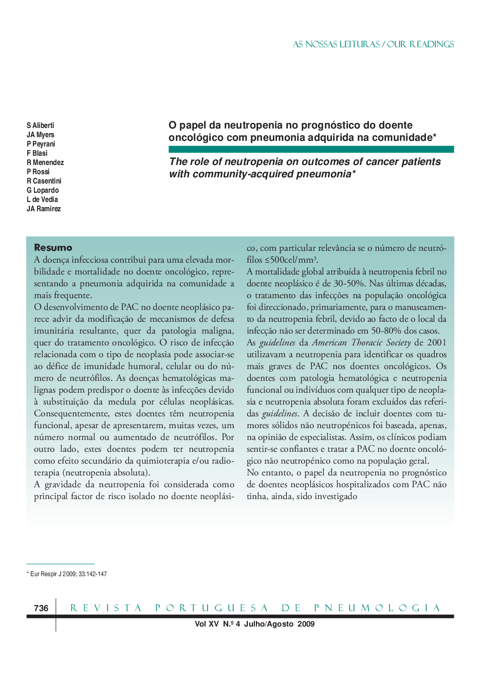 O papel da neutropenia no prognóstico do doente oncológico com pneumonia adquirida na comunidade*