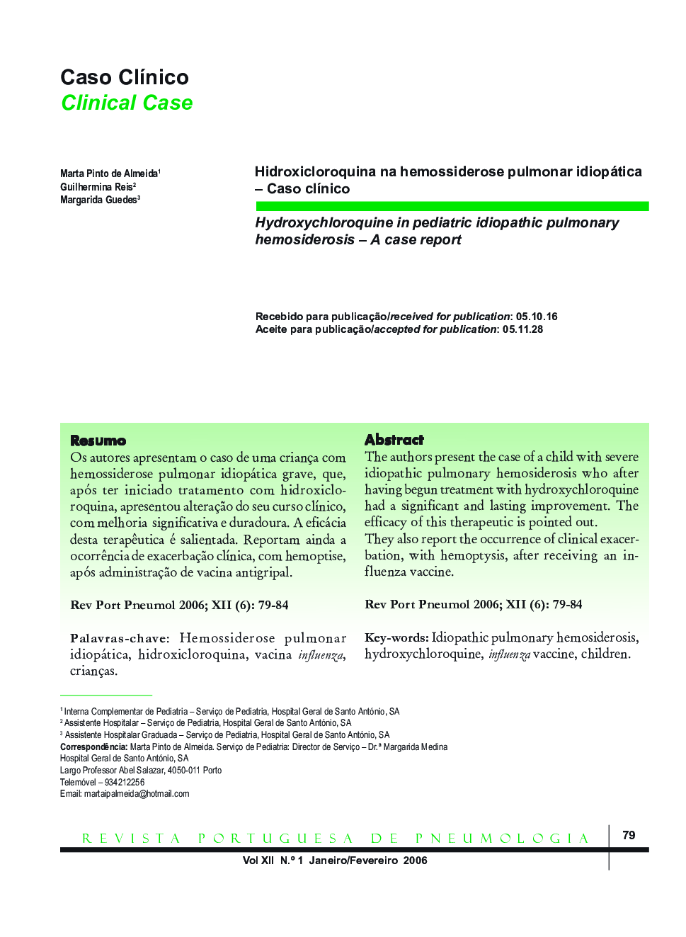 Hidroxicloroquina na hemossiderose pulmonar idiopática – Caso clínico