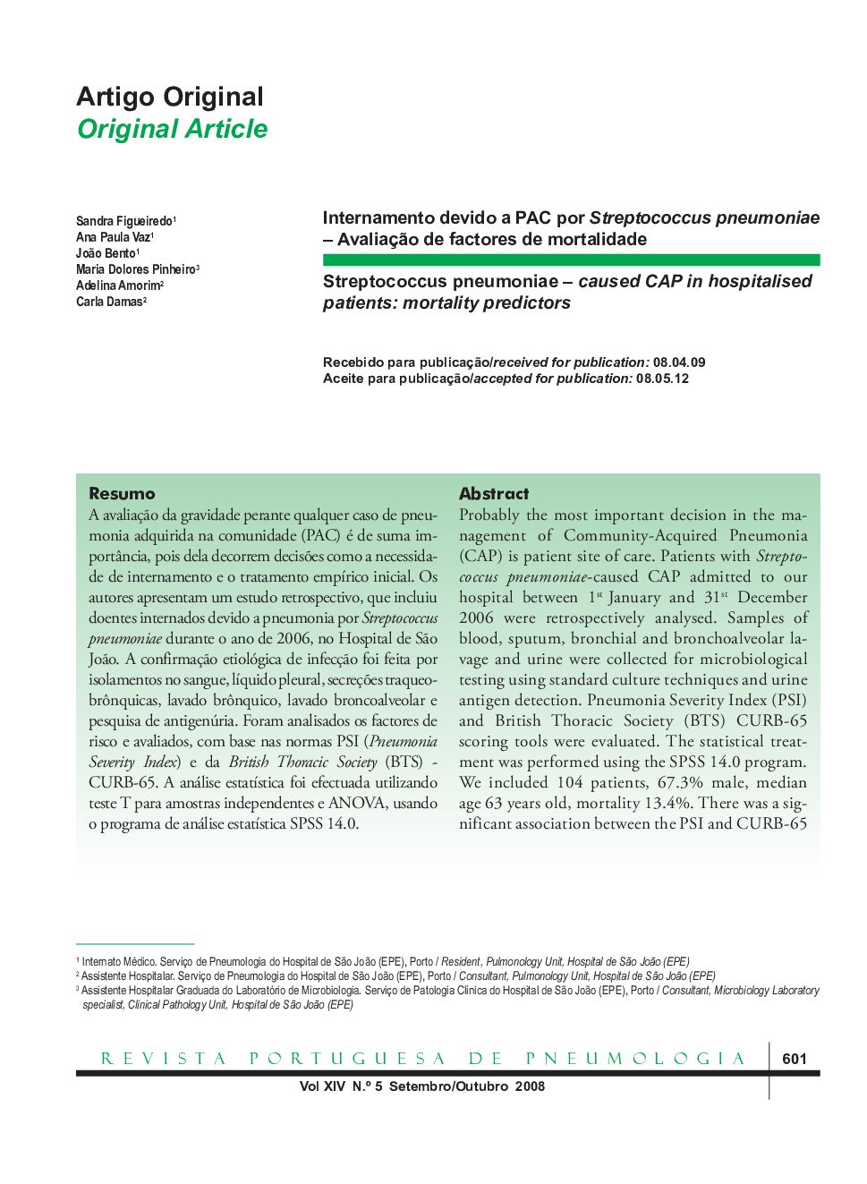 Internamento devido a PAC por Streptococcus pneumoniae – Avaliação de factores de mortalidade