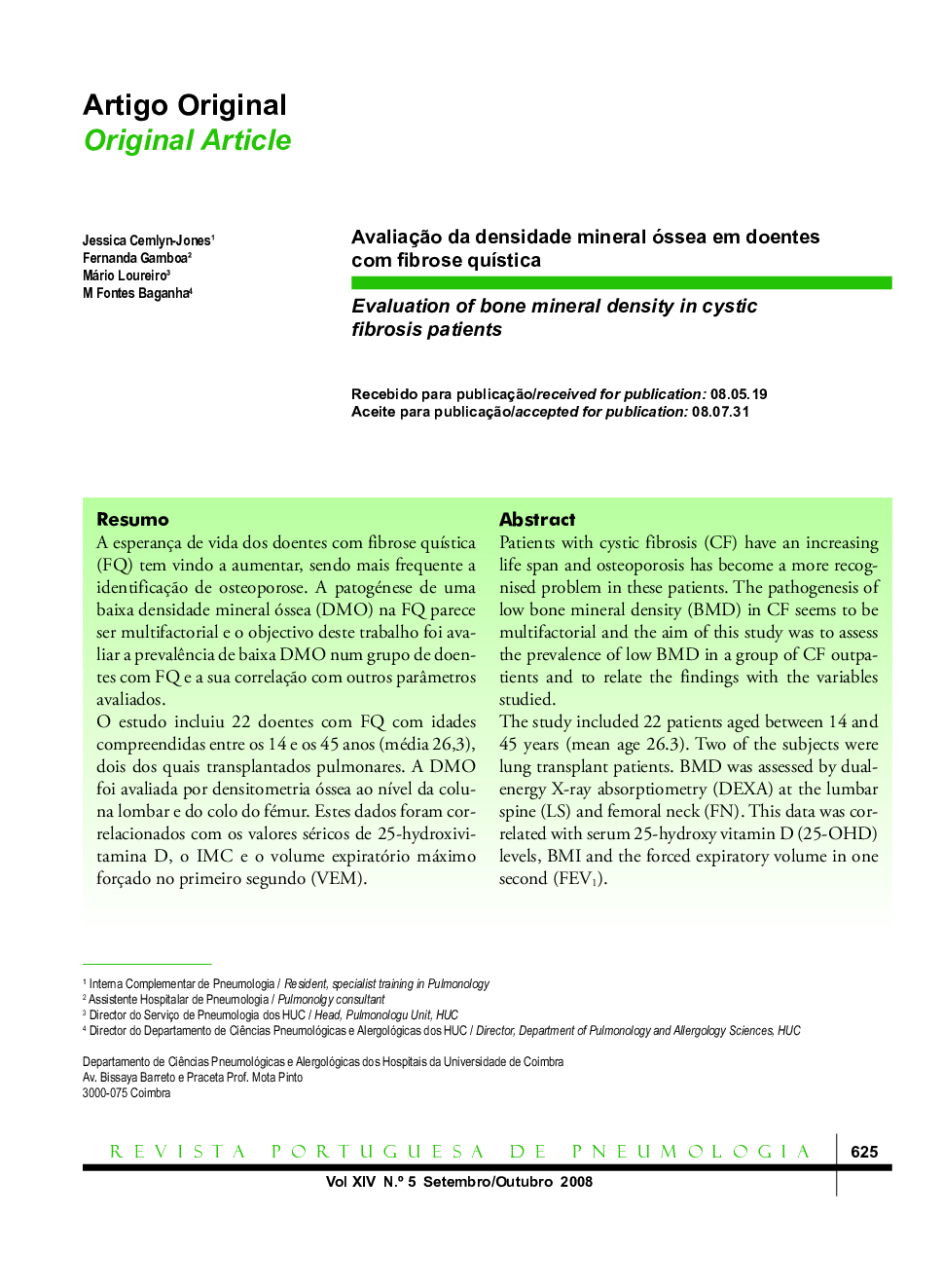 Avaliação da densidade mineral óssea em doentes com fibrose quística