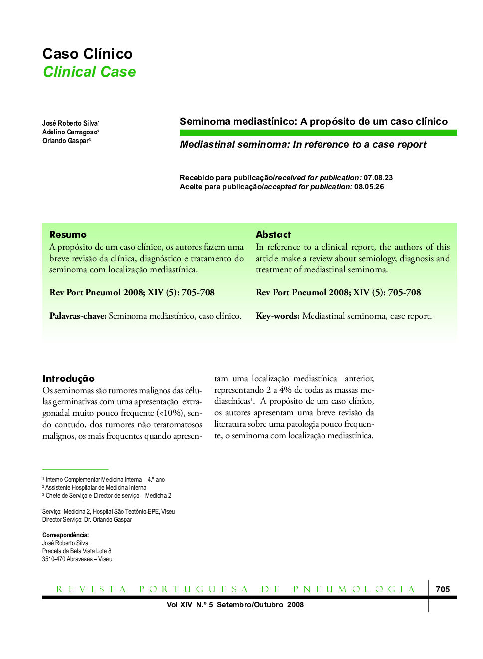 Seminoma mediastínico: A propósito de um caso clínico