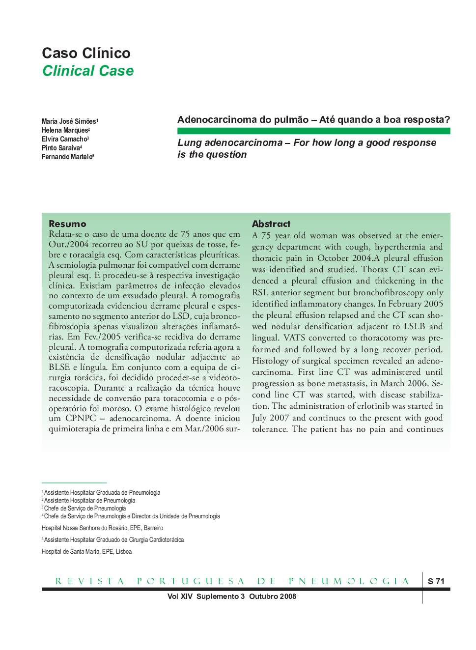 Adenocarcinoma do pulmão – Até quando a boa resposta?