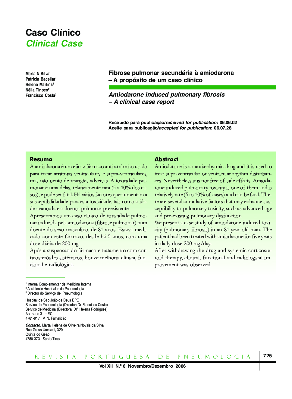 Fibrose pulmonar secundária à amiodarona – A propósito de um caso clínico