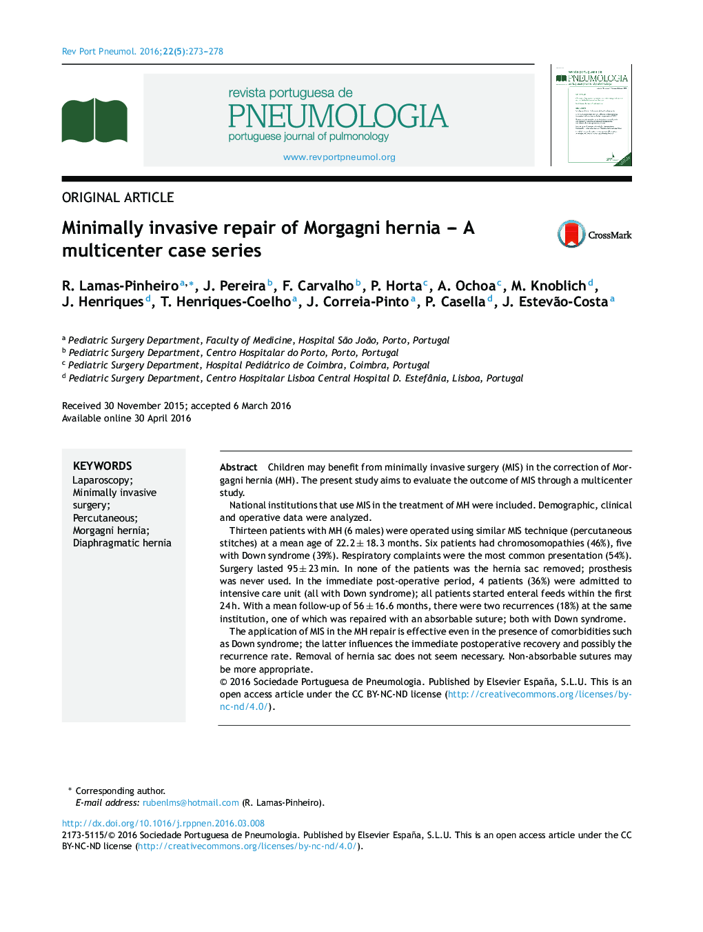 Minimally invasive repair of Morgagni hernia – A multicenter case series