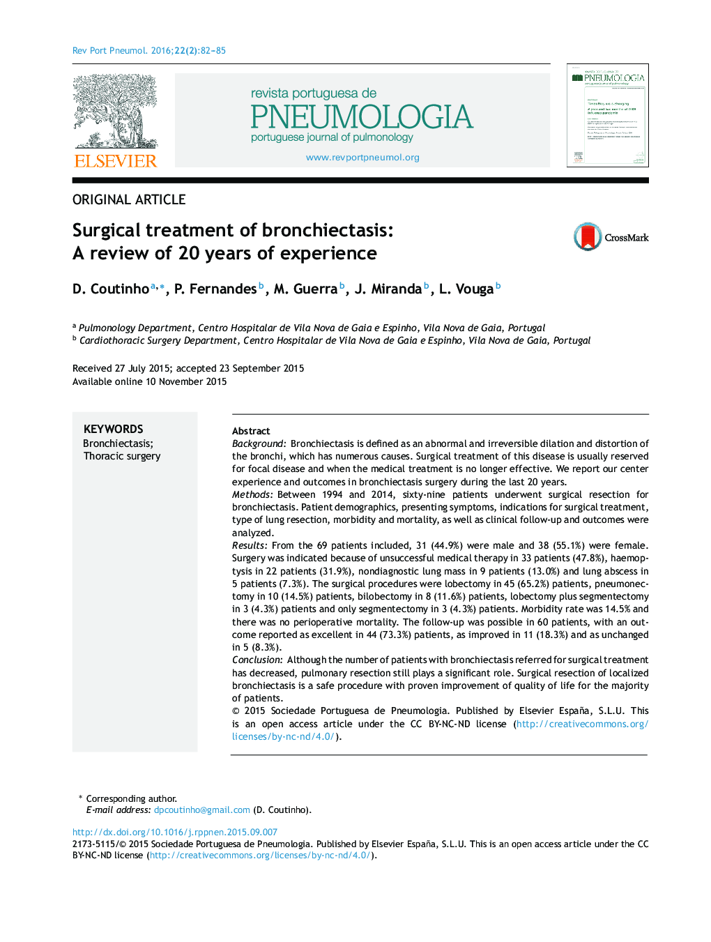 Surgical treatment of bronchiectasis: A review of 20 years of experience
