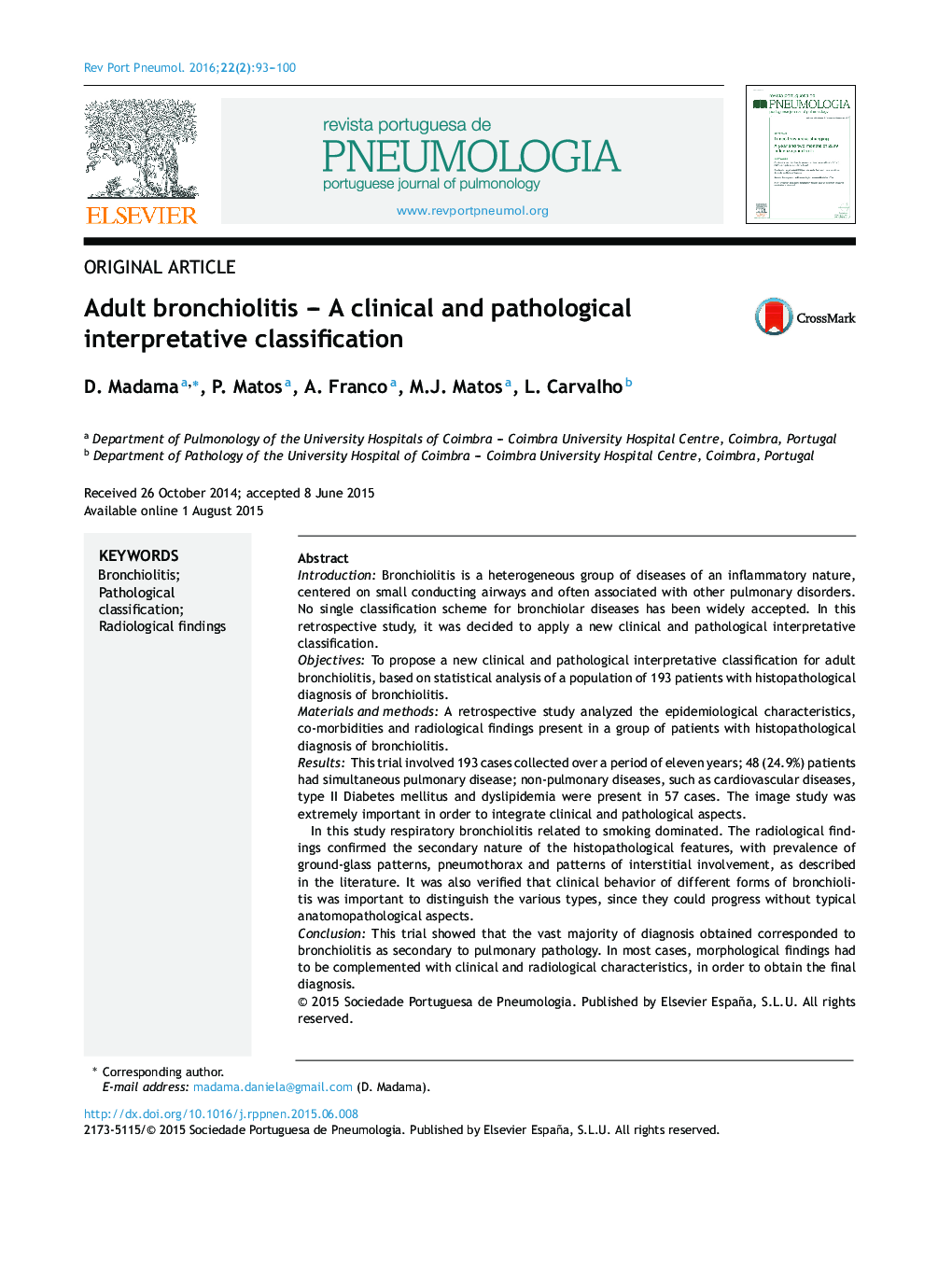 Adult bronchiolitis – A clinical and pathological interpretative classification