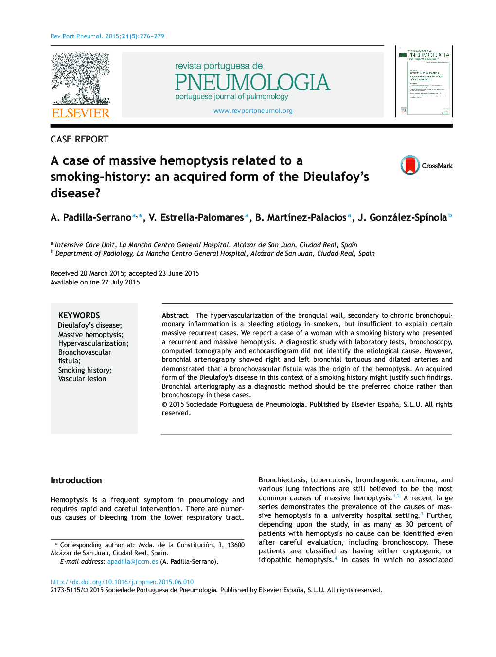 A case of massive hemoptysis related to a smoking-history: an acquired form of the Dieulafoy's disease?