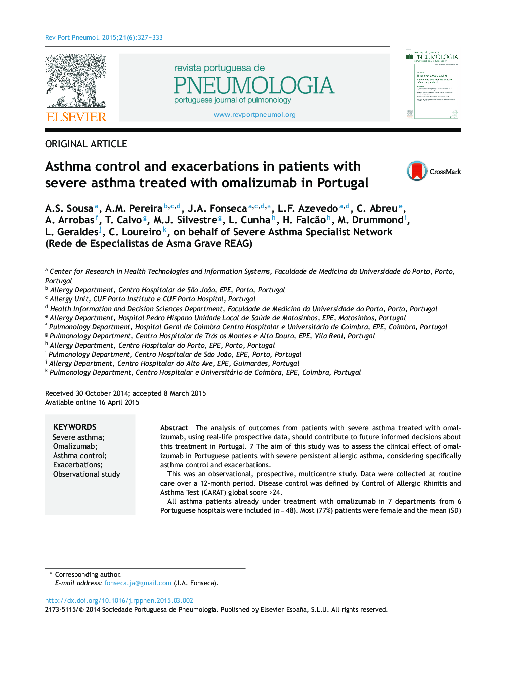 Asthma control and exacerbations in patients with severe asthma treated with omalizumab in Portugal