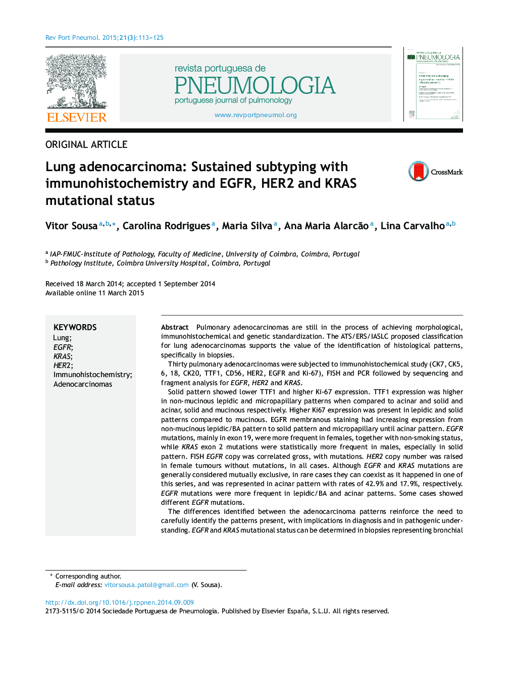Lung adenocarcinoma: Sustained subtyping with immunohistochemistry and EGFR, HER2 and KRAS mutational status