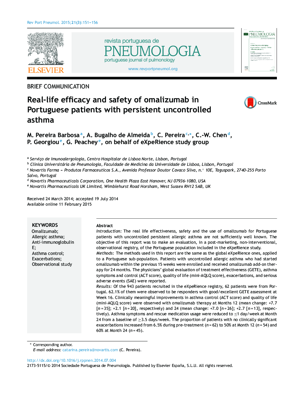 Real-life efficacy and safety of omalizumab in Portuguese patients with persistent uncontrolled asthma