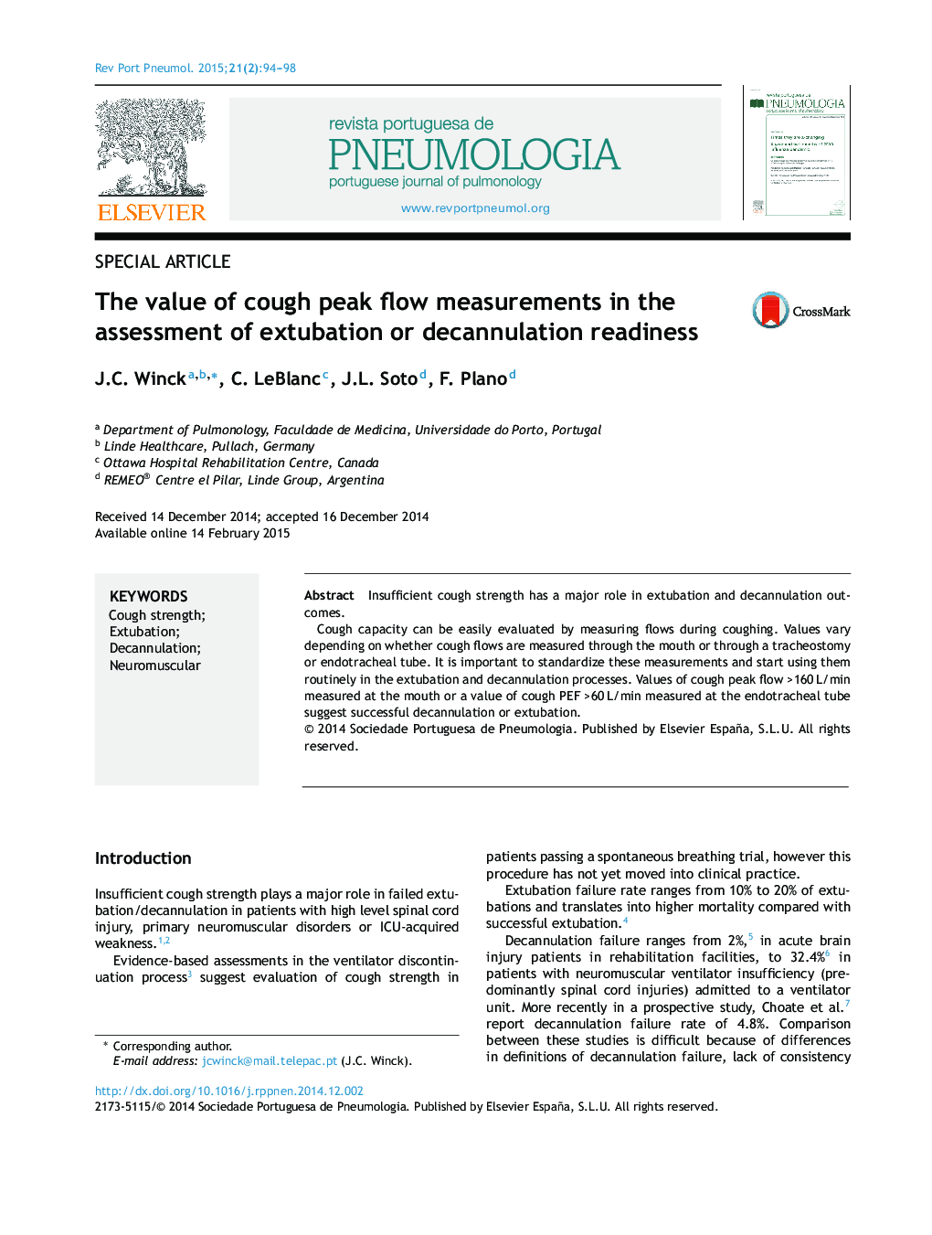 The value of cough peak flow measurements in the assessment of extubation or decannulation readiness