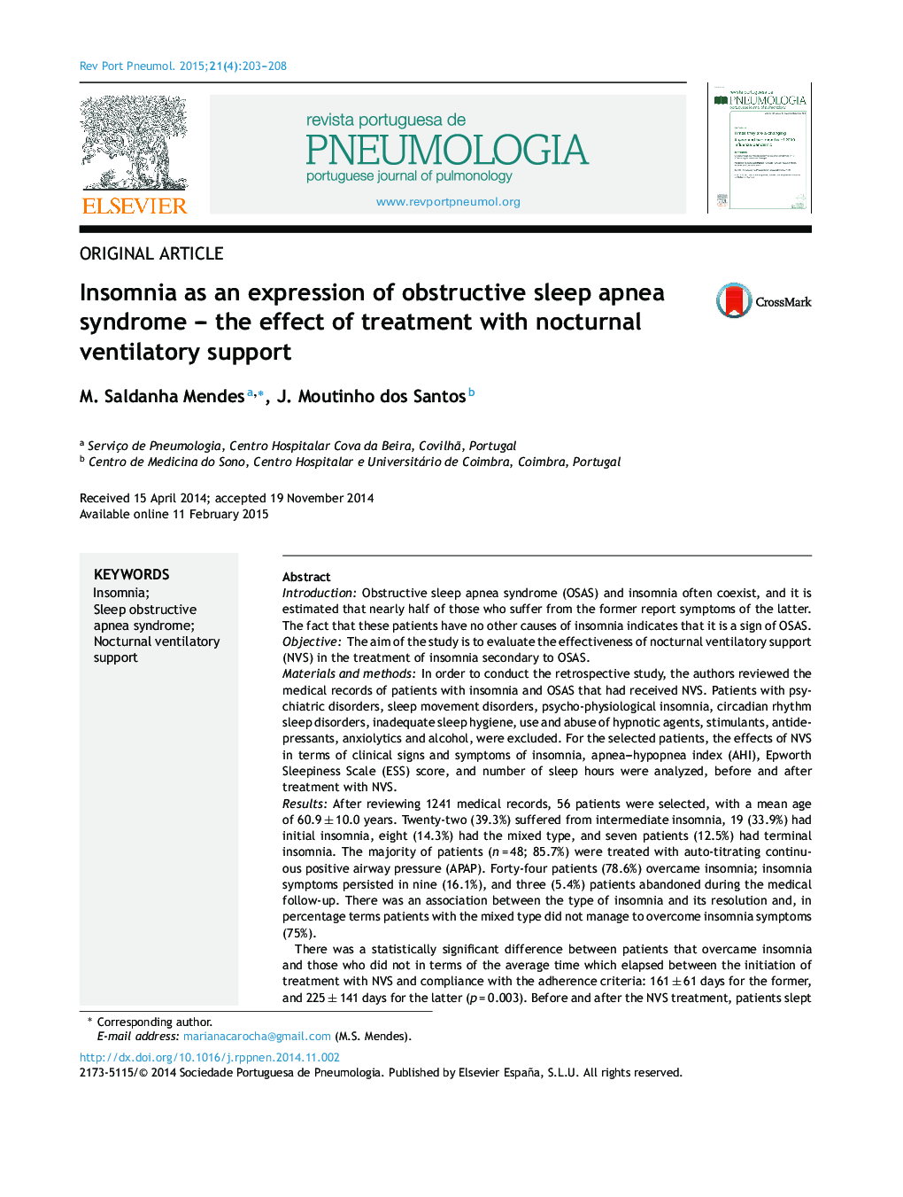 Insomnia as an expression of obstructive sleep apnea syndrome – the effect of treatment with nocturnal ventilatory support