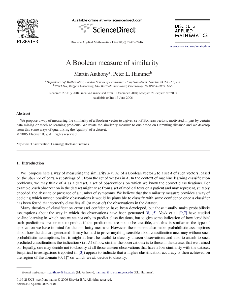 A Boolean measure of similarity