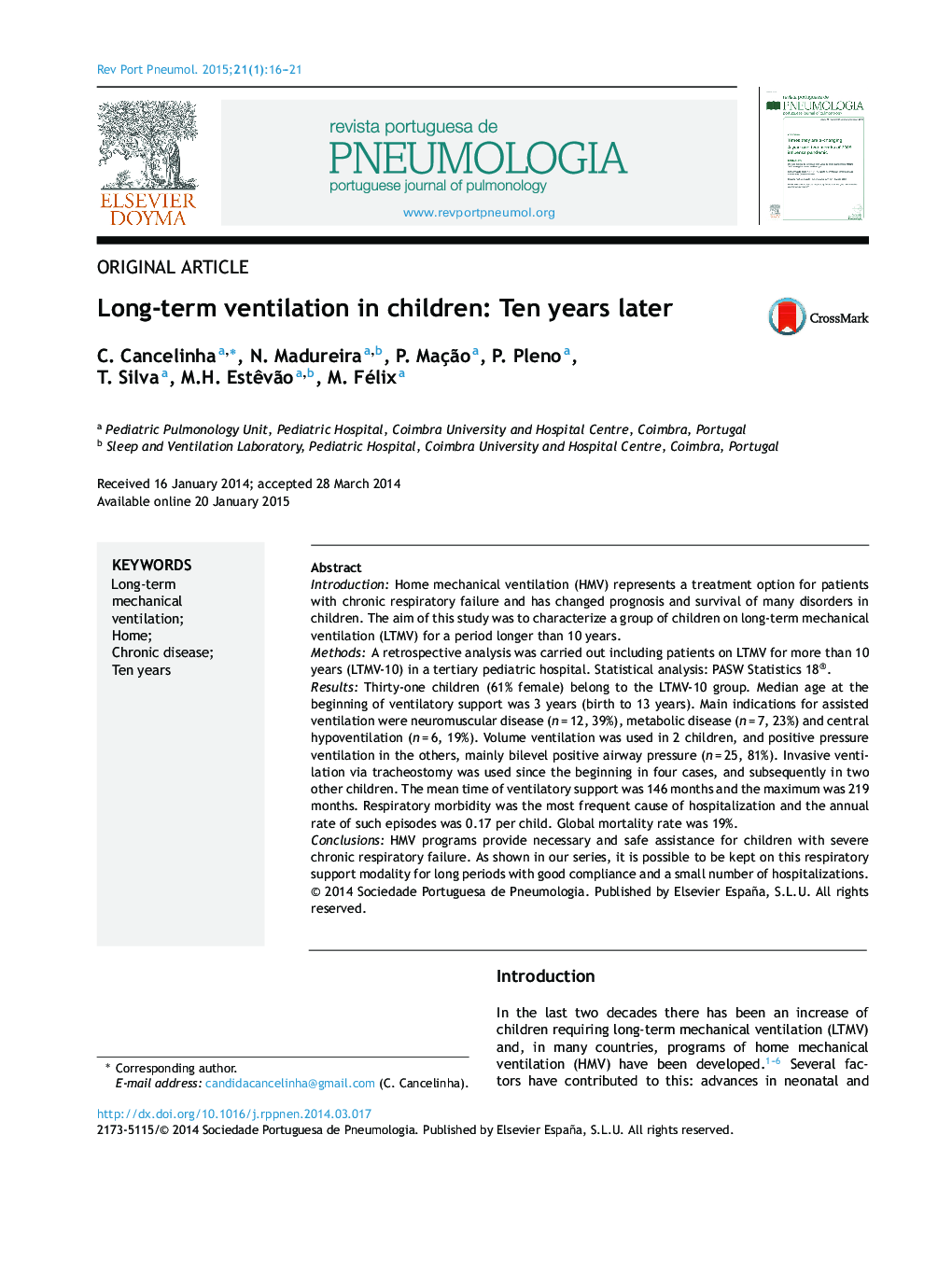 Long-term ventilation in children: Ten years later