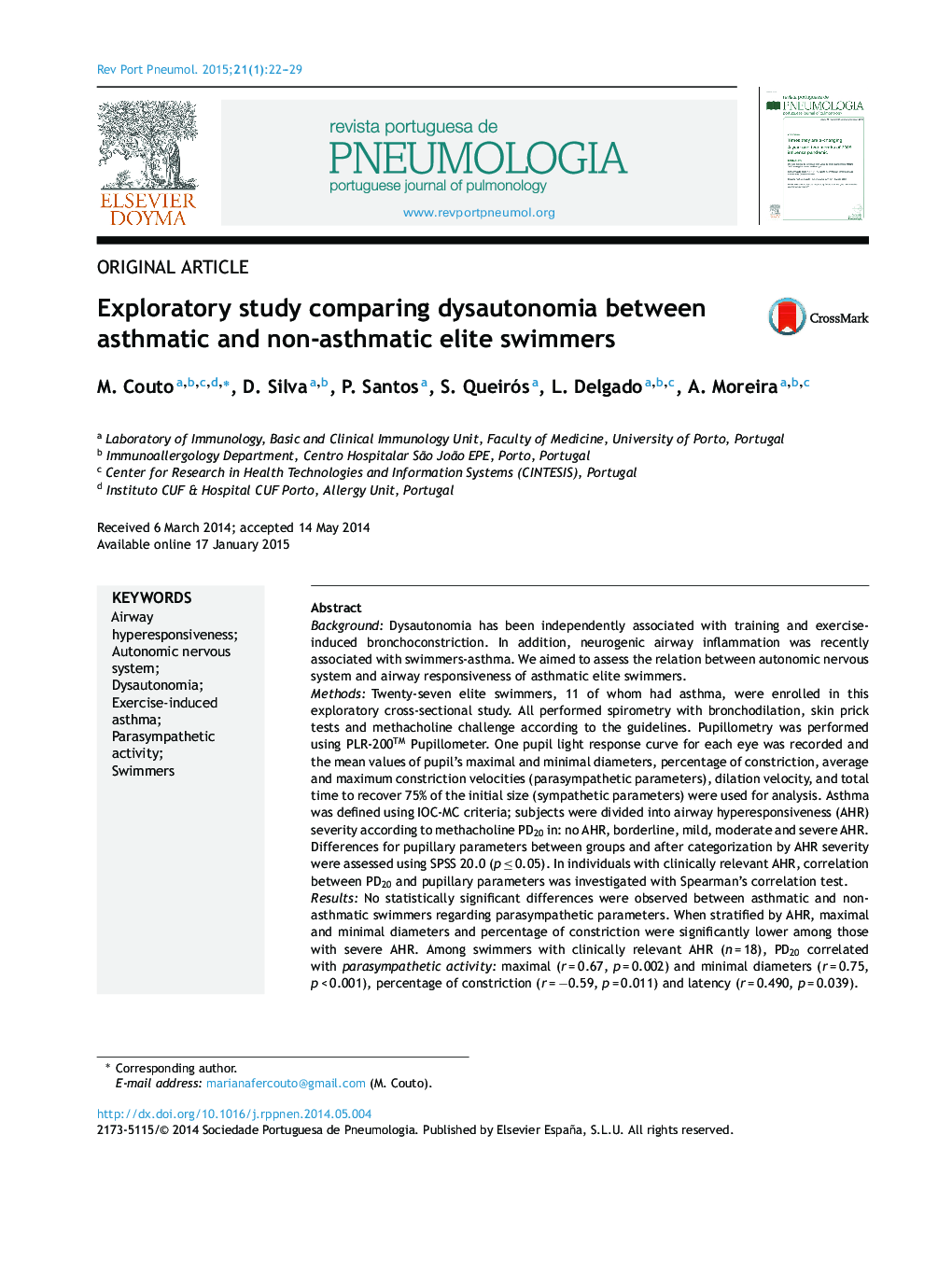 Exploratory study comparing dysautonomia between asthmatic and non-asthmatic elite swimmers