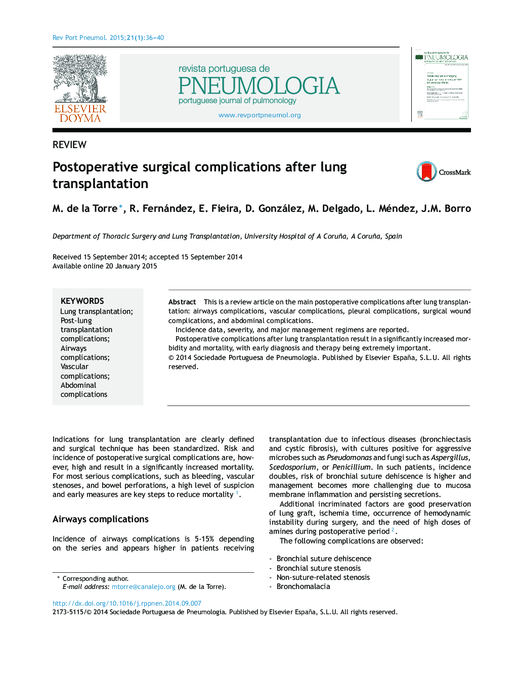 Postoperative surgical complications after lung transplantation