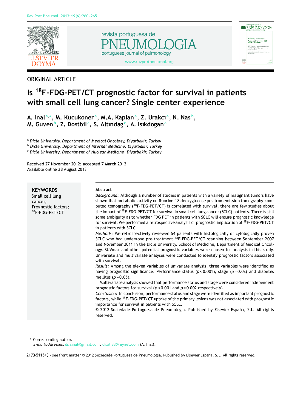 Is 18F-FDG-PET/CT prognostic factor for survival in patients with small cell lung cancer? Single center experience