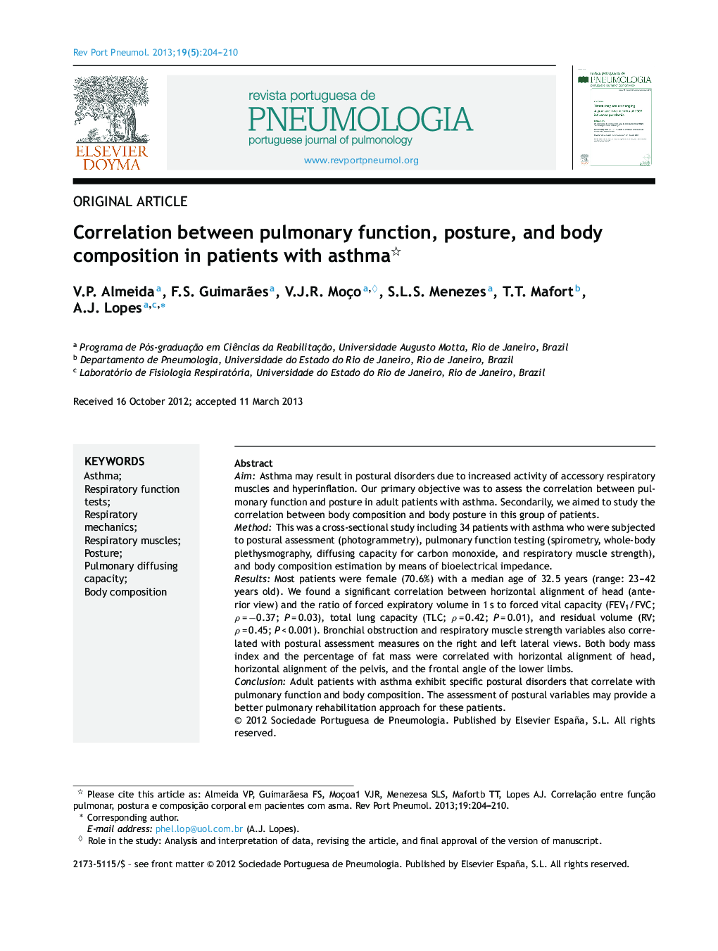 Correlation between pulmonary function, posture, and body composition in patients with asthma