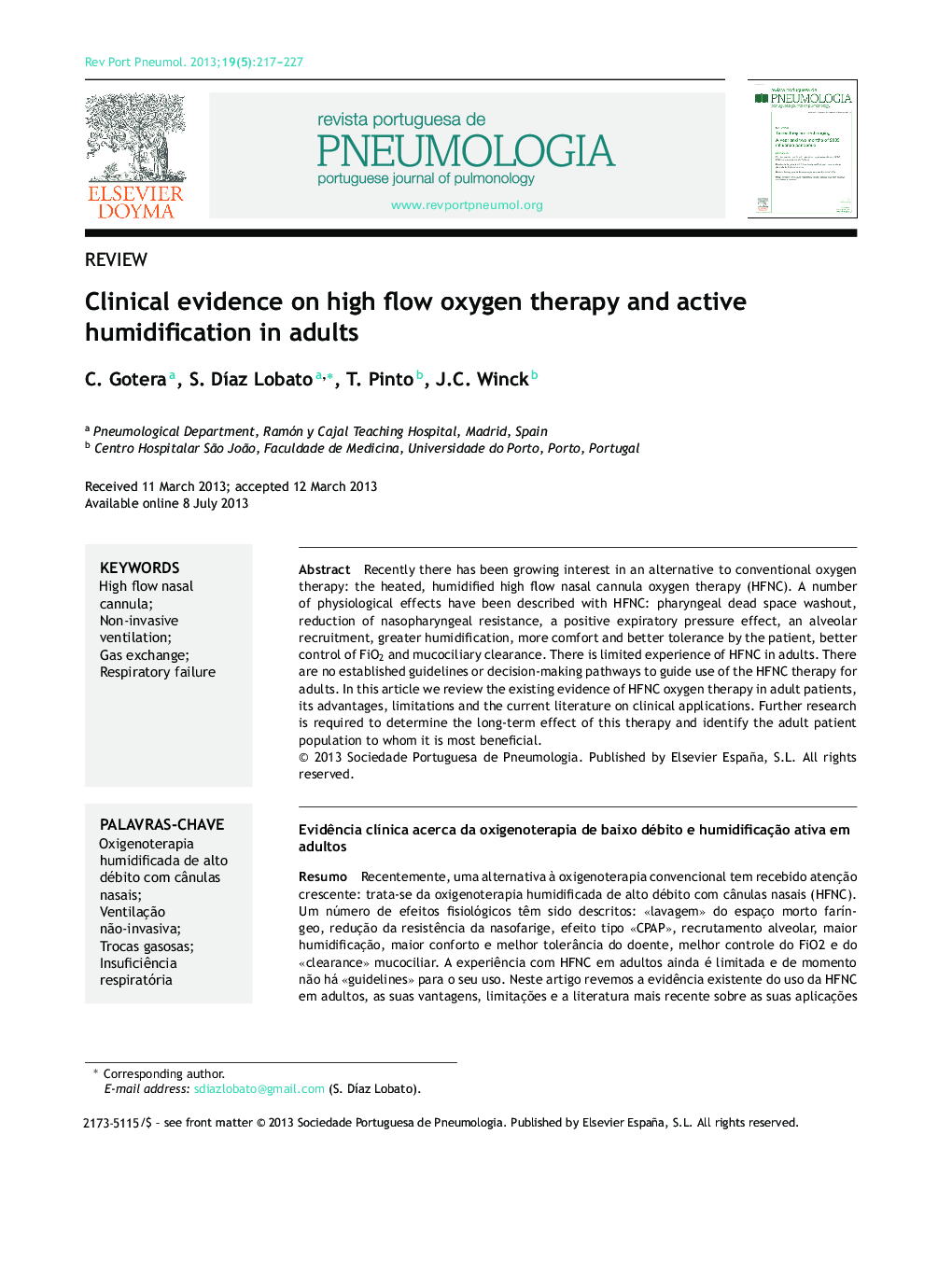 Clinical evidence on high flow oxygen therapy and active humidification in adults