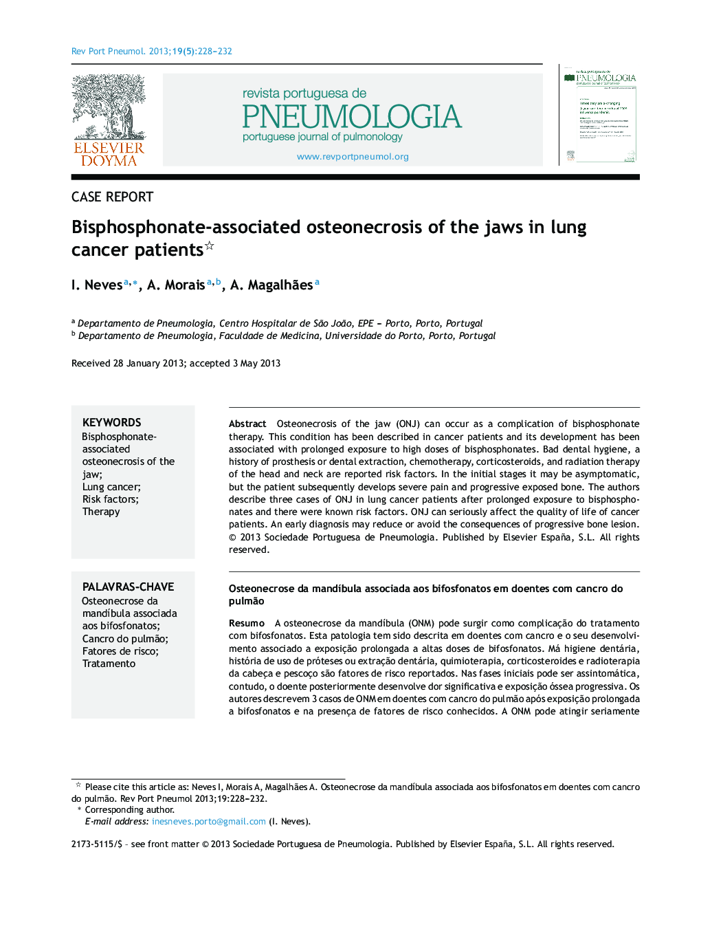 Bisphosphonate-associated osteonecrosis of the jaws in lung cancer patients 