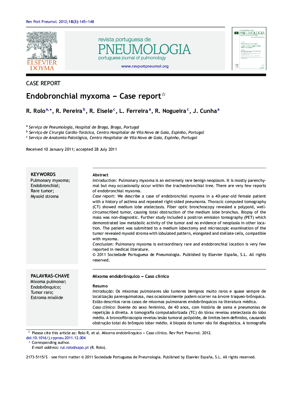 Endobronchial myxoma - Case report