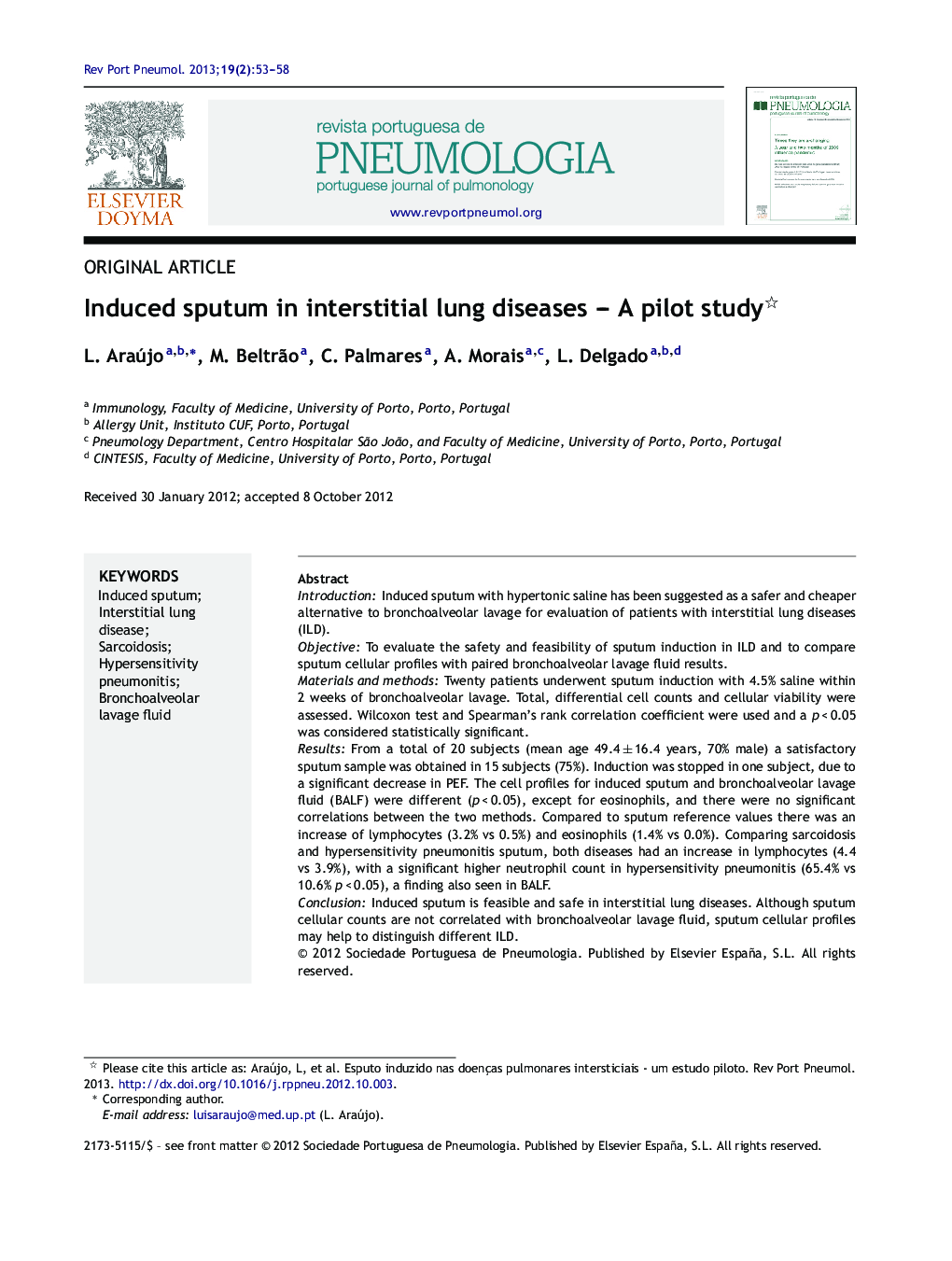 Induced sputum in interstitial lung diseases – A pilot study 