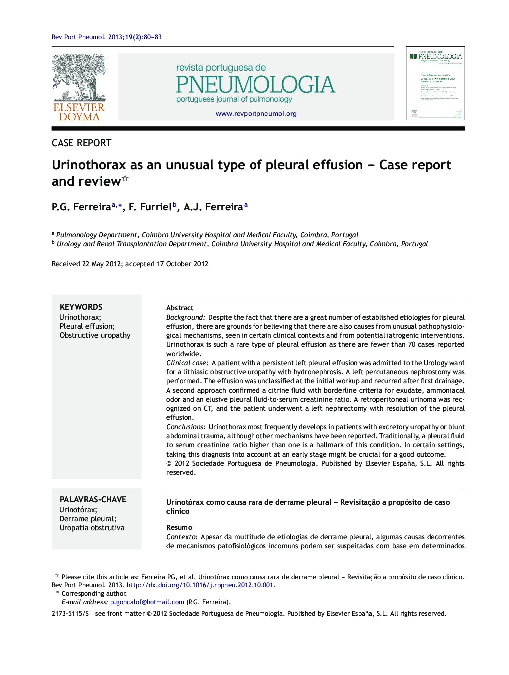 Urinothorax as an unusual type of pleural effusion – Case report and review 