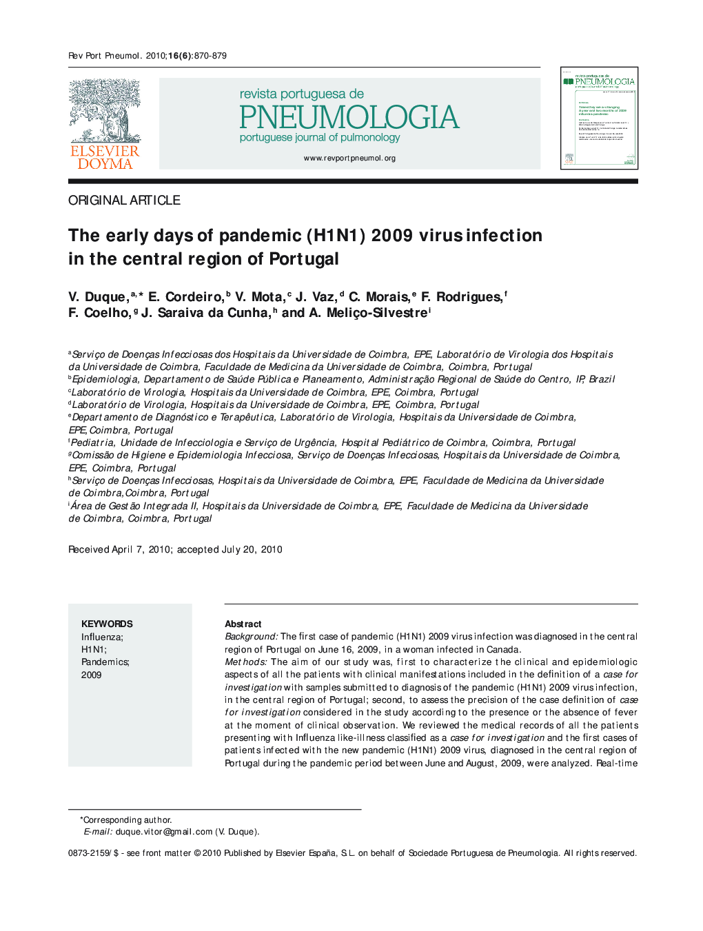 The early days of pandemic (H1N1) 2009 virus infection in the central region of Portugal