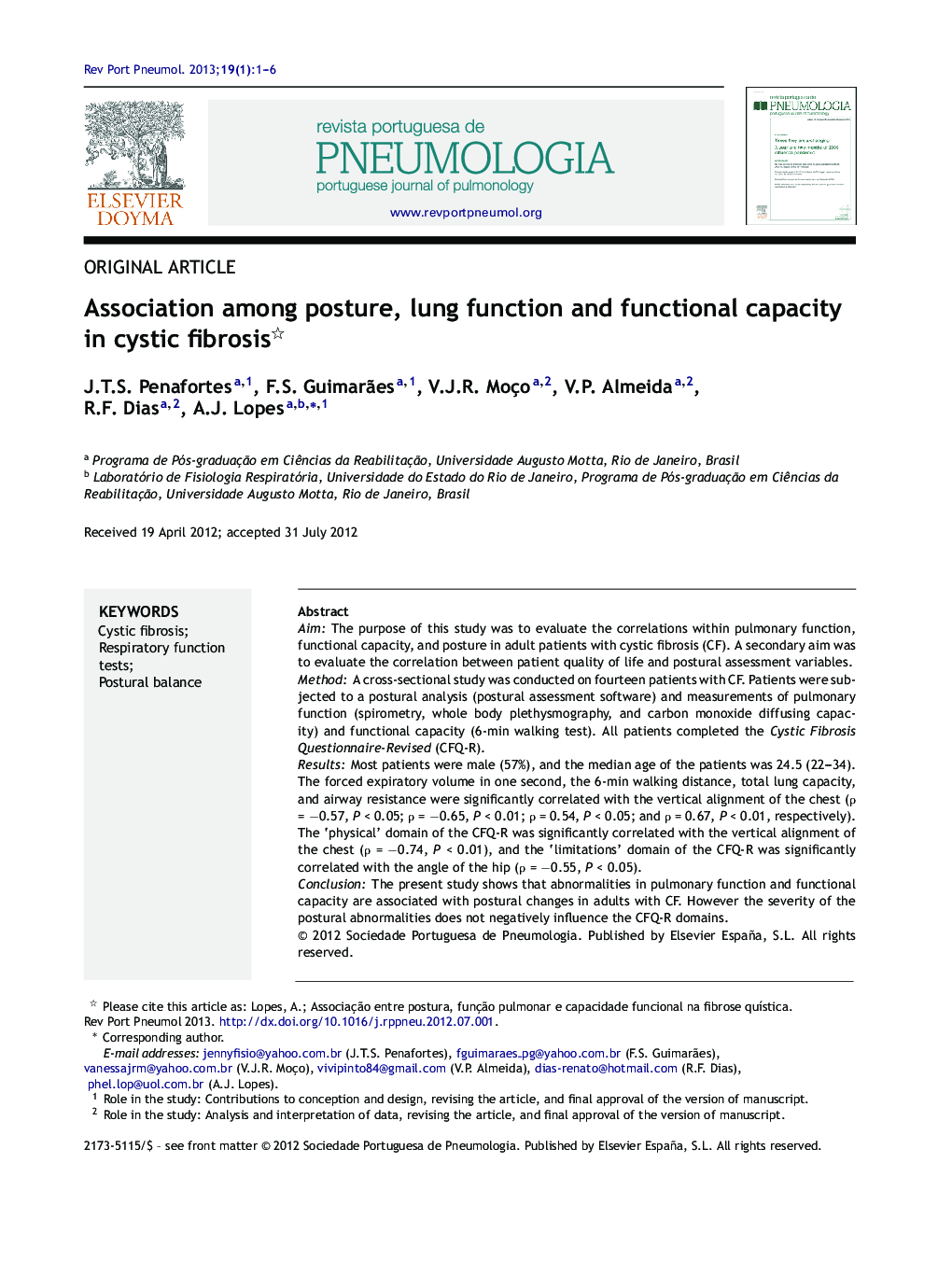 Association among posture, lung function and functional capacity in cystic fibrosis