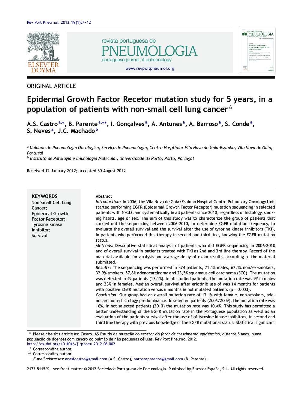 Epidermal Growth Factor Recetor mutation study for 5 years, in a population of patients with non-small cell lung cancer