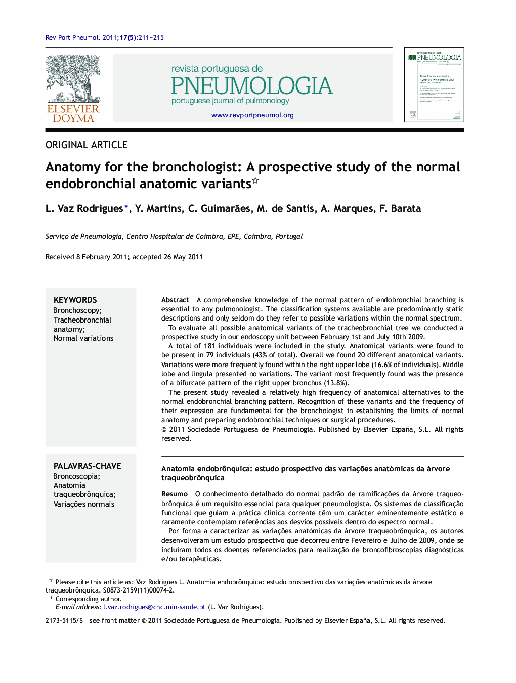 Anatomy for the bronchologist: A prospective study of the normal endobronchial anatomic variants
