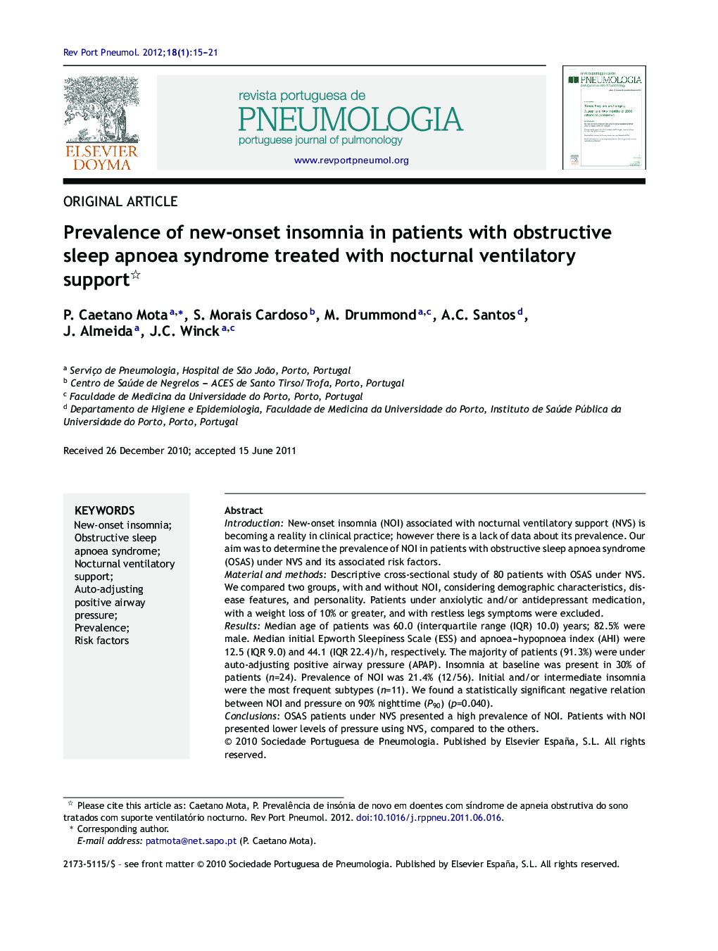 Prevalence of new-onset insomnia in patients with obstructive sleep apnoea syndrome treated with nocturnal ventilatory support