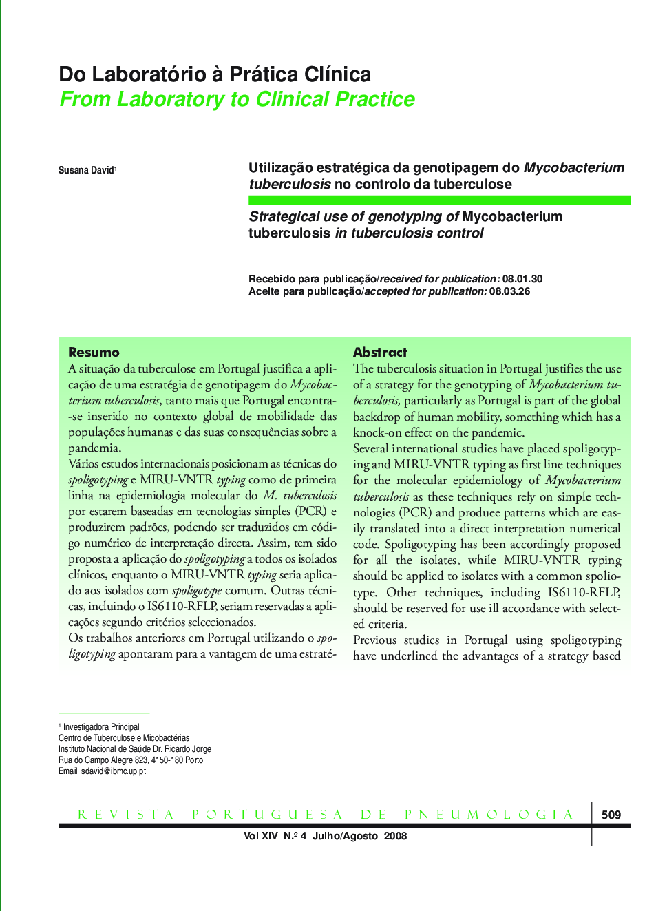 Utilização estratégica da genotipagem do Mycobacterium tuberculosis no controlo da tuberculose