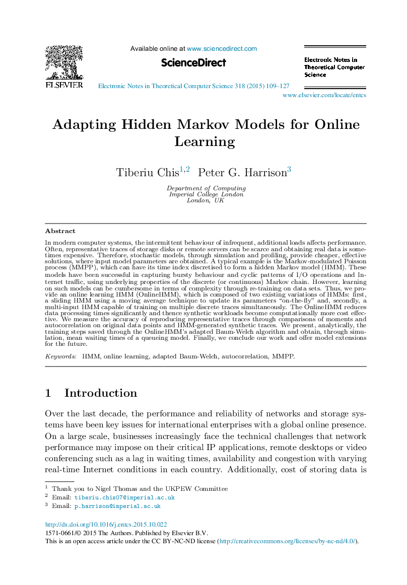 Adapting Hidden Markov Models for Online Learning