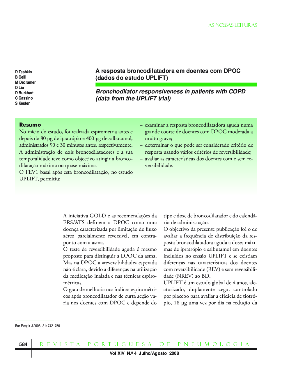A resposta broncodilatadora em doentes com DPOC (dados do estudo UPLIFT)